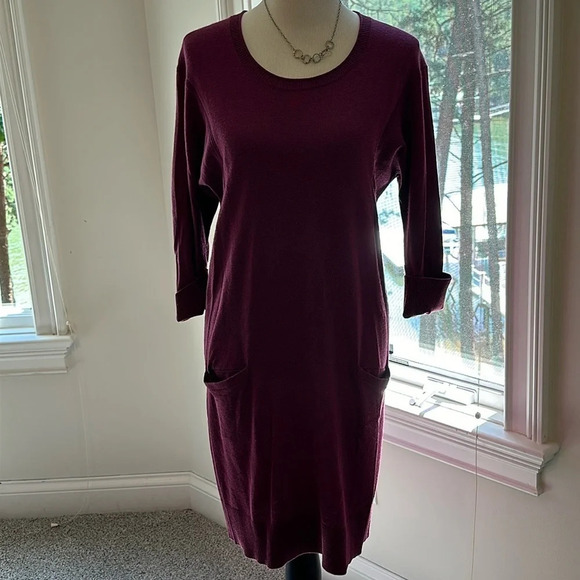 Garnet Hill Merino Wool Sweater Dress, Size Small, Berry Color, EUC - Picture 1 of 7